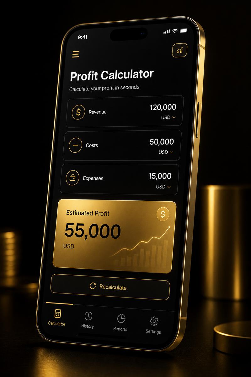 Profit Calculator mobile interface on a smartphone